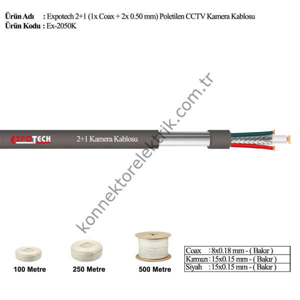 EX-2050P 2x0,50 Poletilen CCTV Kamera Görüntü Kablosu