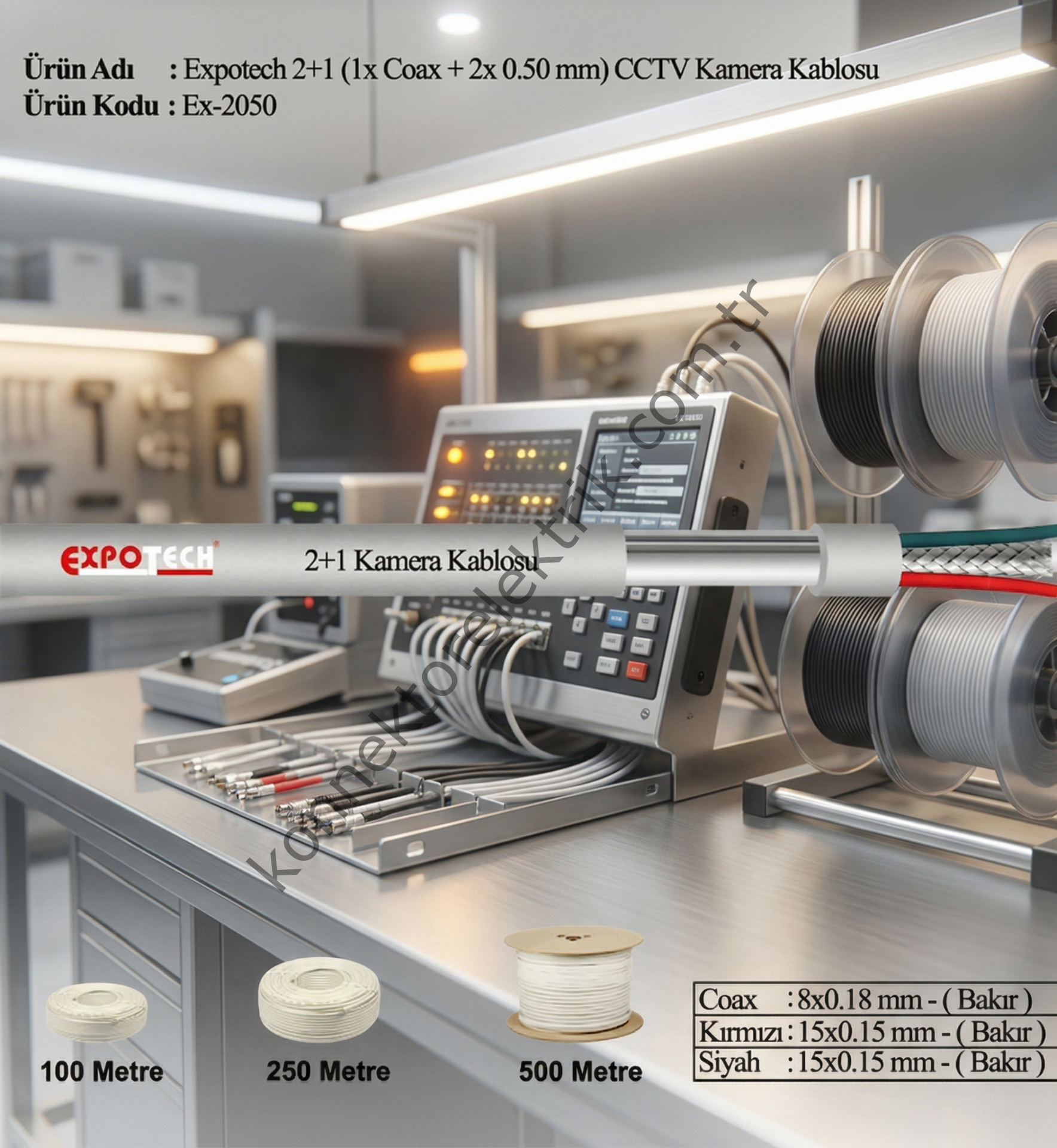 EXPOTECH EX-2050P 2x0,50 Poletilen CCTV Kamera Görüntü Kablosu