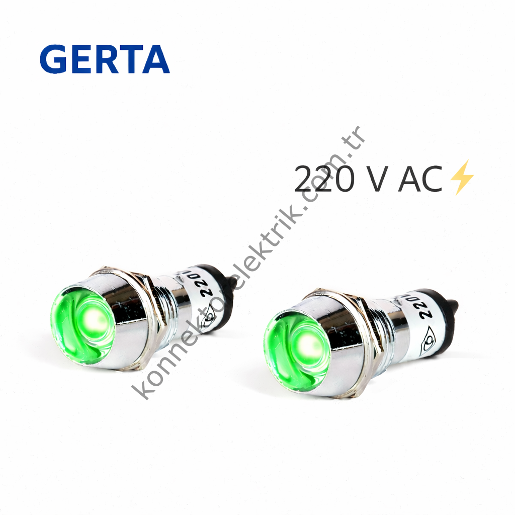 GERTA AD22C-14T-220-G Yeşil 14mm Metal Gövde LED Sinyal 220V AC