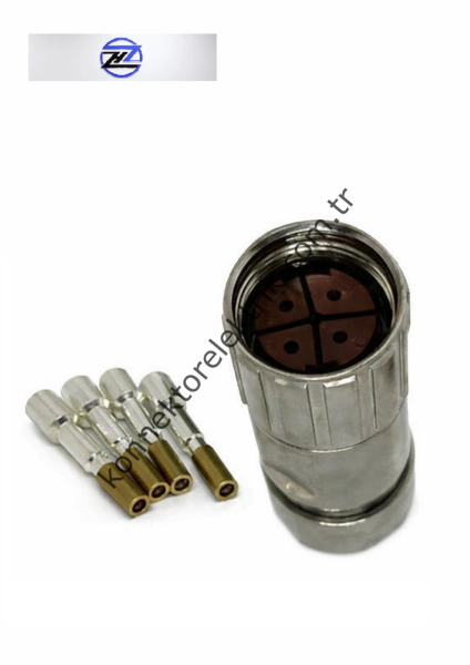 HZ CONNECTORS M23 4 Pin Metal Kasa Kablo Tipi Dişi Endüstriyel Konnektör (SIEMENS 6FX2003-0LL13 Muadil)