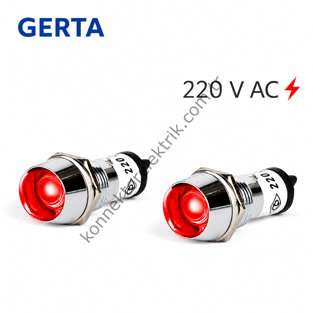 GERTA AD22C-14T-220-R Kırmızı 14mm Metal Gövde LED Sinyal 220V AC