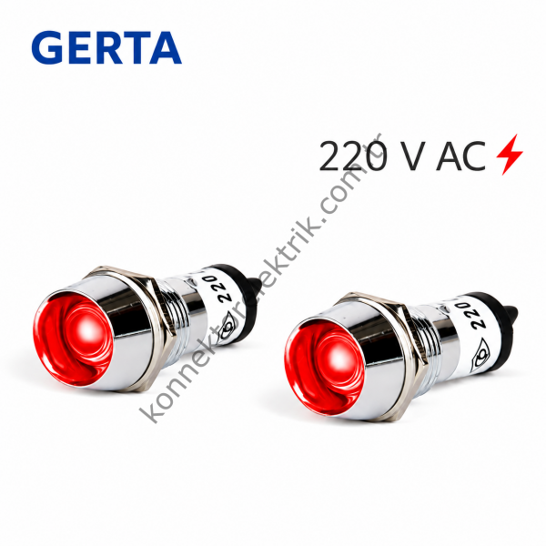 GERTA AD22C-14T-220-R Kırmızı 14mm Metal Gövde LED Sinyal 220V AC