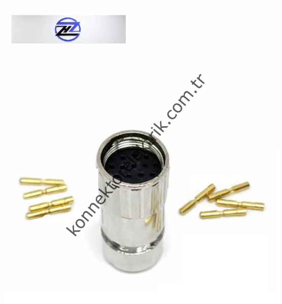 HZ CONNECTORS M17 8 Pin Metal Kasa Kablo Tipi Dişi Endüstriyel Konnektör (SIEMENS 6FX2003-0SL13 Muadil)
