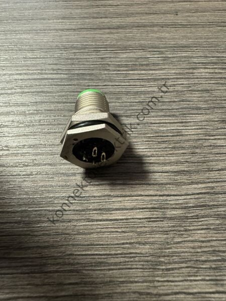 RENHOTEC M12 Önden Somunlu 4 Pin Metal Kasa Panel Tipi Erkek Endüstriyel Konnektör