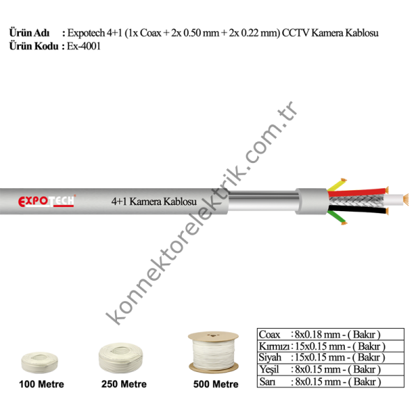 EX-4001 4+1 CCTV Kamera Görüntü Kablosu