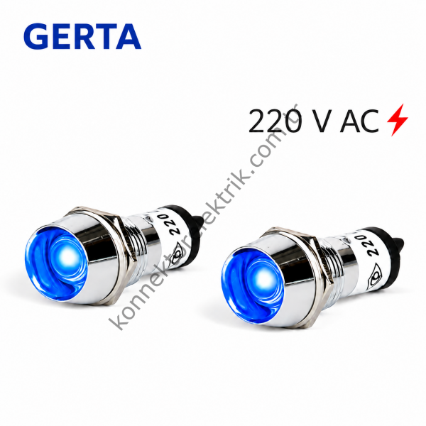 GERTA AD22C-14T-220-B Mavi 14mm Metal Gövde LED Sinyal 220V AC