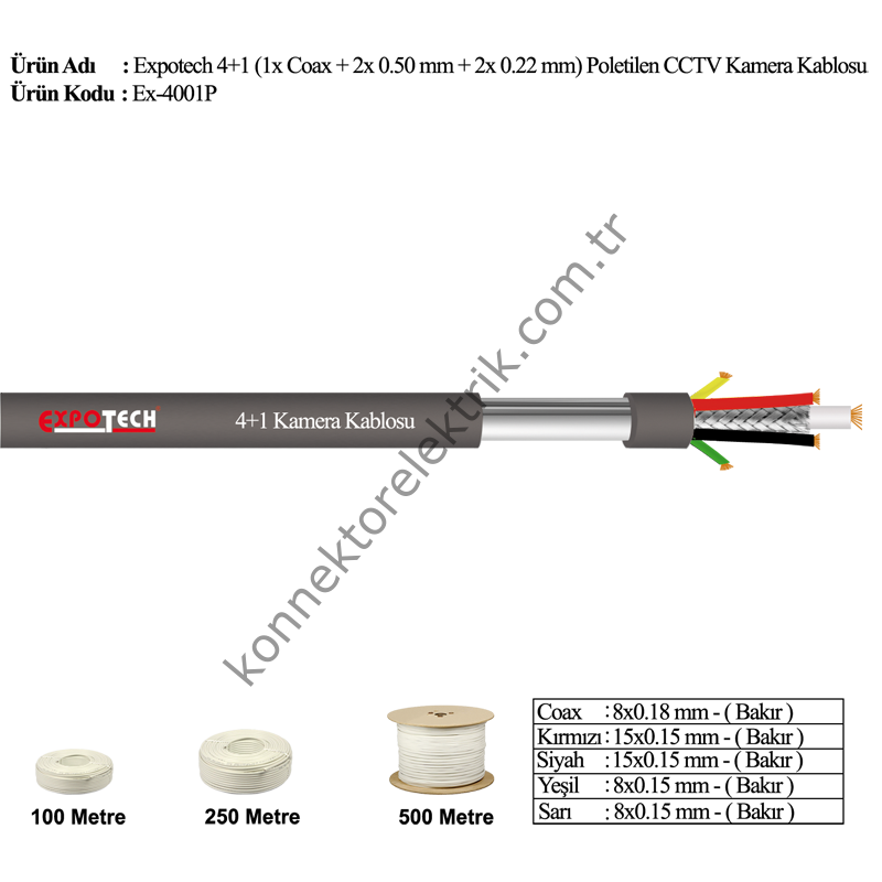 EX-4001P 4+1 CCTV Polietilen Kamera Görüntü Kablosu