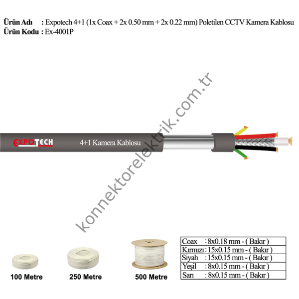 EX-4001P 4+1 CCTV Polietilen Kamera Görüntü Kablosu