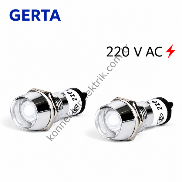 GERTA AD22C-14T-220-W Beyaz 14mm Metal Gövde LED Sinyal 220V AC