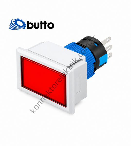 BUTTO K16-G-292-RD Dikdörtgen Plastik Gövde 21x27mm Yaylı Buton Led Işıklı 12-24V DC