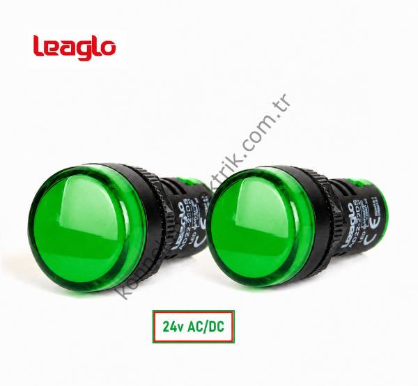LEAGLO AD22-22DS-23G-ECO Serisi Yeşil Plastik Gövde LED Sinyal Lambası 24V AC/DC