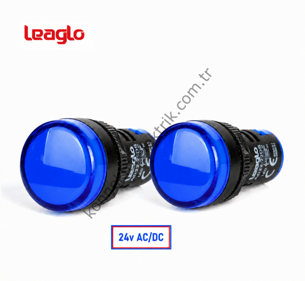 LEAGLO AD22-22DS-23B-ECO Serisi Mavi Plastik Gövde LED Sinyal Lambası 24V AC/DC