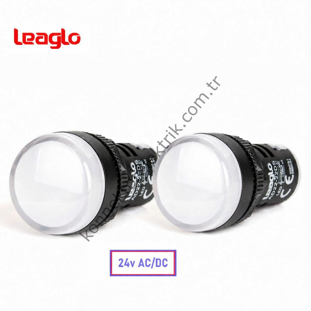 LEAGLO AD22-22DS-23W-ECO Serisi Beyaz Plastik Gövde LED Sinyal Lambası 24V AC/DC