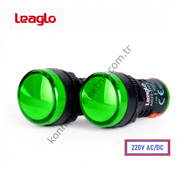 LEAGLO AD22-22DS-31G-ECO Serisi Yeşil Plastik Gövde LED Sinyal Lambası 220V AC/DC