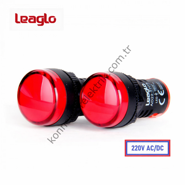 LEAGLO AD22-22DS-31R-ECO Serisi Kırmızı Plastik Gövde LED Sinyal Lambası 220V AC/DC