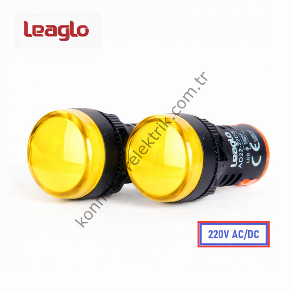 LEAGLO AD22-22DS-31Y-ECO Serisi Sarı Plastik Gövde LED Sinyal Lambası 220V AC/DC