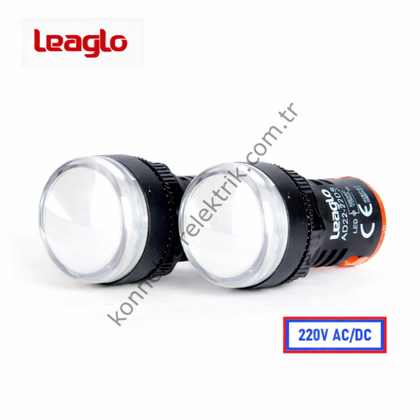 LEAGLO AD22-22DS-31W-ECO Serisi Beyaz Plastik Gövde LED Sinyal Lambası 220V AC/DC