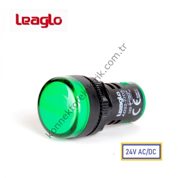LEAGLO AD22-22DS-23G Yeşil Plastik Gövde LED Sinyal Lambası 24V AC/DC