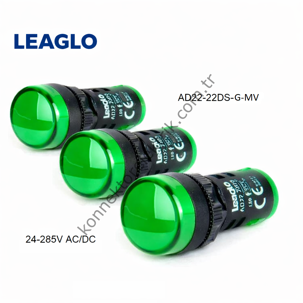 LEAGLO AD22-22DS-G-MV Yeşil Plastik Gövde LED Sinyal Lambası 24-220V AC/DC