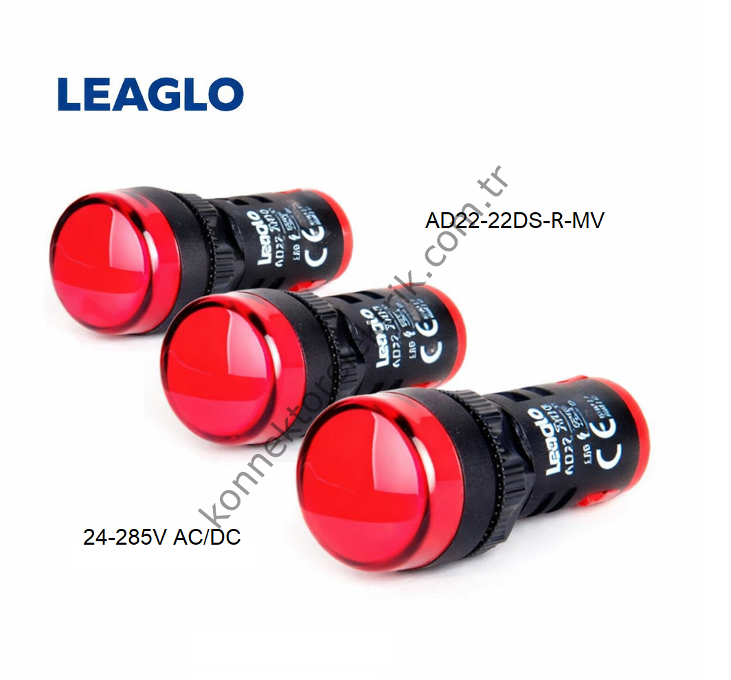 LEAGLO AD22-22DS-R-MV Kırmızı Plastik Gövde LED Sinyal Lambası 24-220V AC/DC
