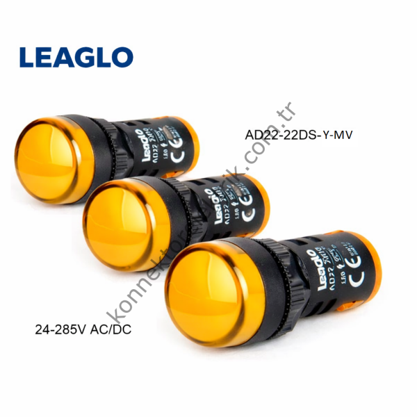 LEAGLO AD22-22DS-Y-MV Sarı Plastik Gövde LED Sinyal Lambası 24-220V AC/DC