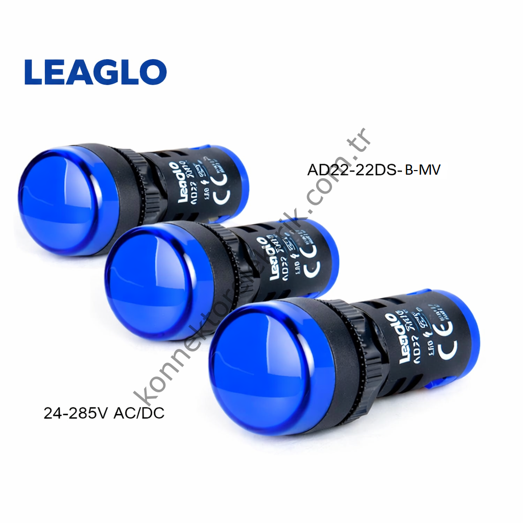 LEAGLO AD22-22DS-B-MV Mavi Plastik Gövde LED Sinyal Lambası 24-220V AC/DC