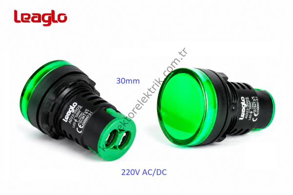LEAGLO AD22-30DS-31G Yeşil Plastik Gövde LED Sinyal Lambası 220V AC/DC