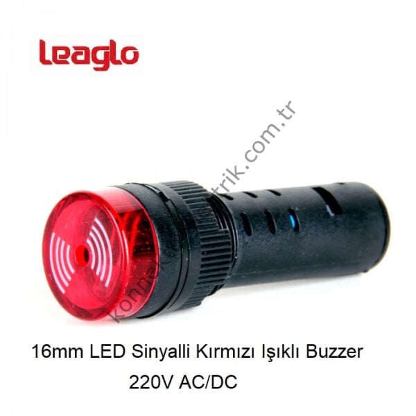 LEAGLO AD22-16SM-31R  LED Sinyalli 16mm Kırmızı Işıklı Buzzer 220V AC/DC