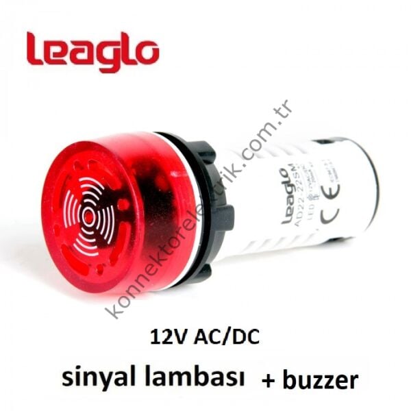 LEAGLO AD22-22SM-22R LED Sinyalli Kırmızı Işıklı Buzzer 22mm 12V AC/DC