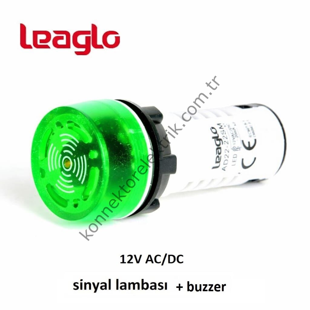 LEAGLO AD22-22SM-22G LED Sinyalli Yeşil Işıklı Buzzer 22mm 12V AC/DC