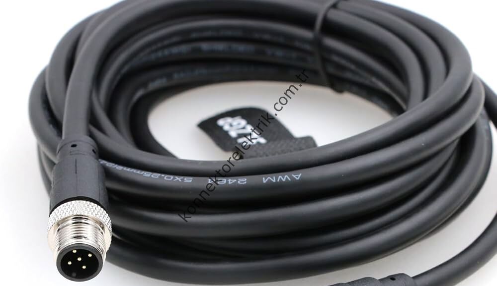 SOLJEX M12 5mt. Kablolu 5 Pin Erkek Konnektör