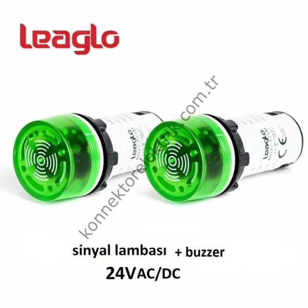 LEAGLO AD22-22SM-23G LED Sinyalli Yeşil Işıklı Buzzer 22mm 24V AC/DC