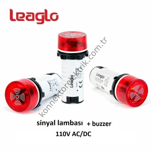 LEAGLO AD22-22SM-26R LED Sinyalli Kırmızı Işıklı Buzzer 22mm 110V AC/DC