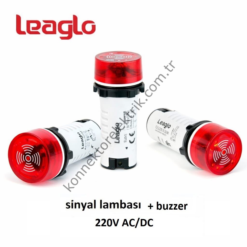 LEAGLO AD22-22SM-31R LED Sinyalli Kırmızı Işıklı Buzzer 22mm 220V AC/DC