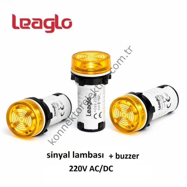 LEAGLO AD22-22SM-31Y LED Sinyalli Sarı Işıklı Buzzer 22mm 220V AC/DC
