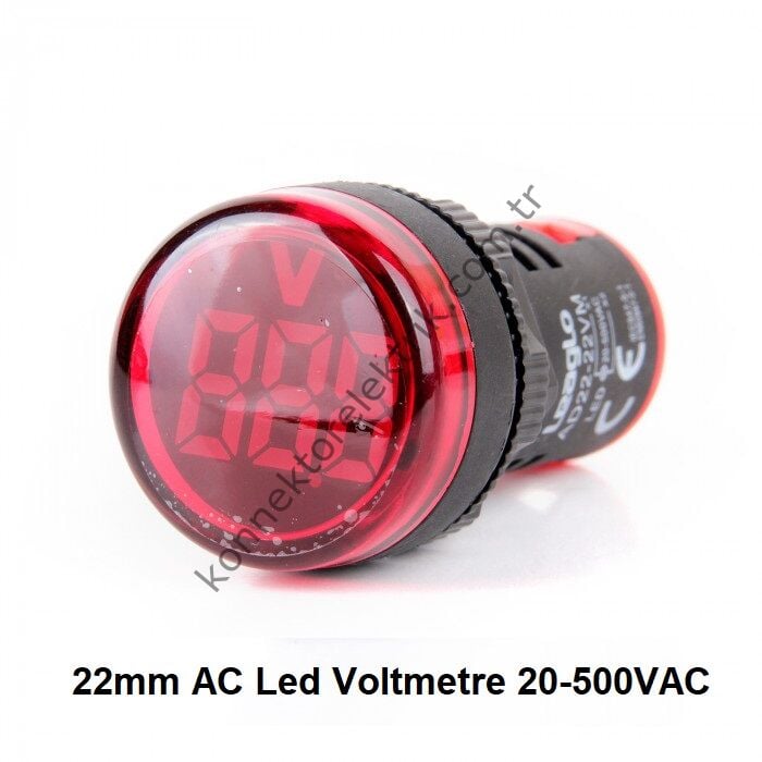 LEAGLO AD22-22VM-AC-R Yuvarlak AC Led Voltmetre 22mm 20-500VAC