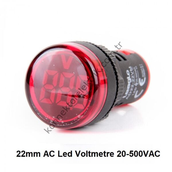 LEAGLO AD22-22VM-AC-R Yuvarlak AC Led Voltmetre 22mm 20-500VAC