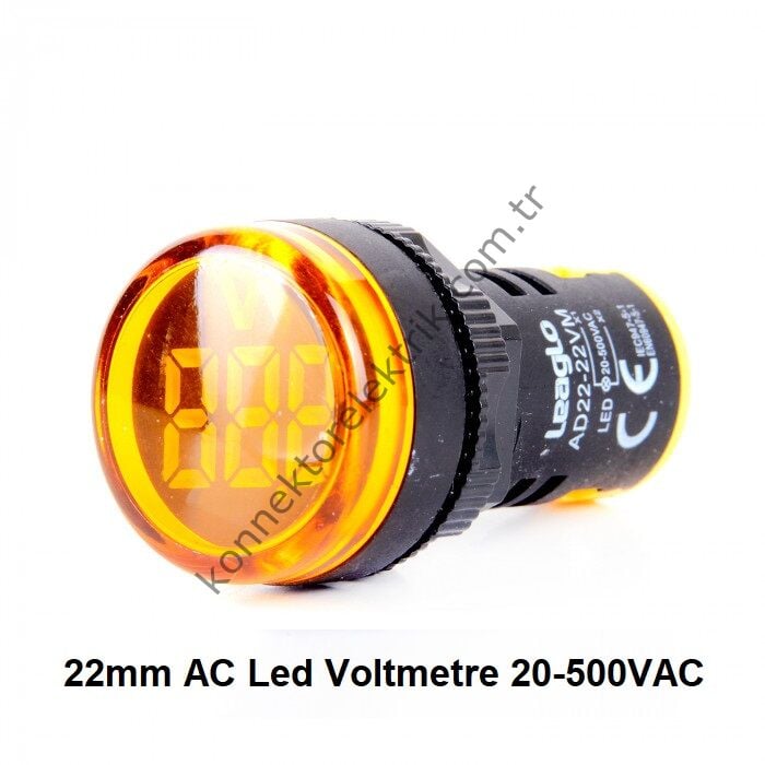LEAGLO AD22-22VM-AC-Y Yuvarlak AC Led Voltmetre 22mm 20-500VAC