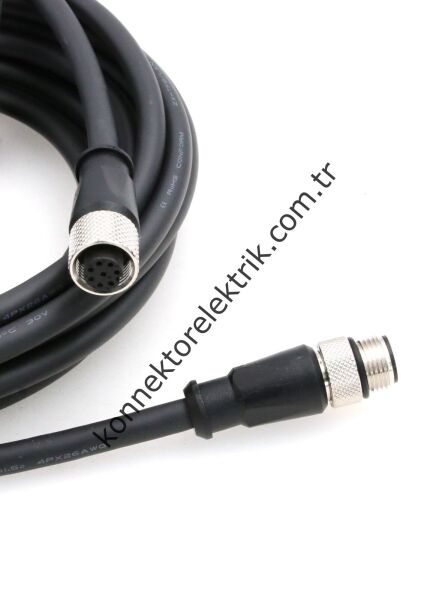 SOLJEX M12 5mt. Kablolu 8 Pin Dişi Konnektör