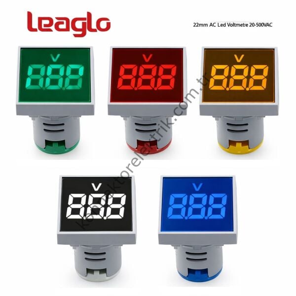 LEAGLO AD22-22VM-S-AC-G Kare AC Led Voltmetre 22mm 20-500VAC