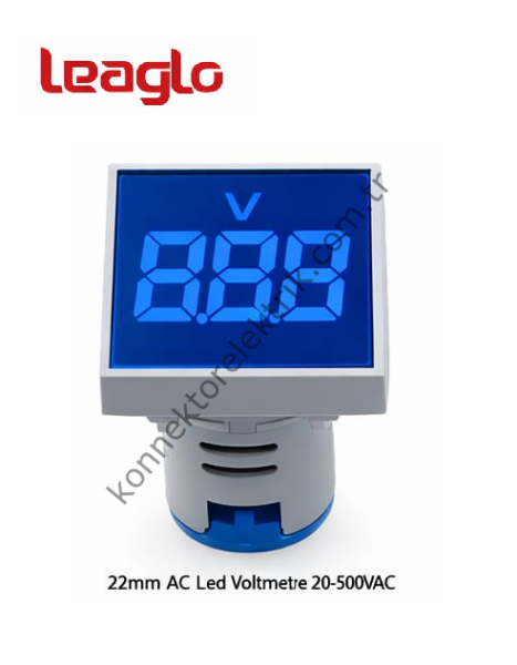 LEAGLO AD22-22VM-S-AC-B Kare AC Led Voltmetre 22mm 20-500VAC
