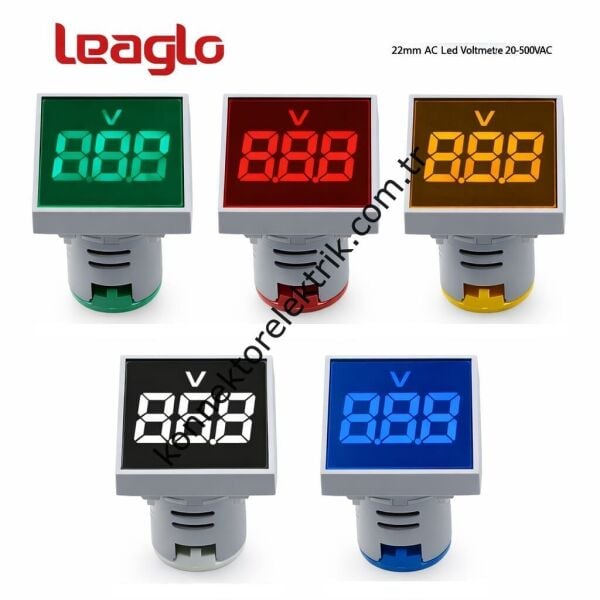 LEAGLO AD22-22VM-S-AC-B Kare AC Led Voltmetre 22mm 20-500VAC