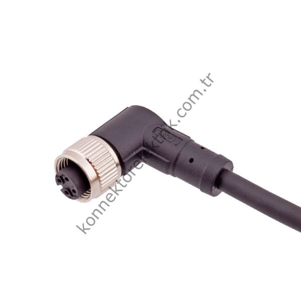 SOLJEX M8 90° Açılı 2mt. Kablolu 4 Pin Dişi Konnektör