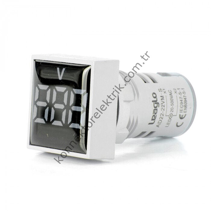 LEAGLO AD22-22VM-S-DC-W Kare DC LED Voltmetre 22mm 5-60VDC