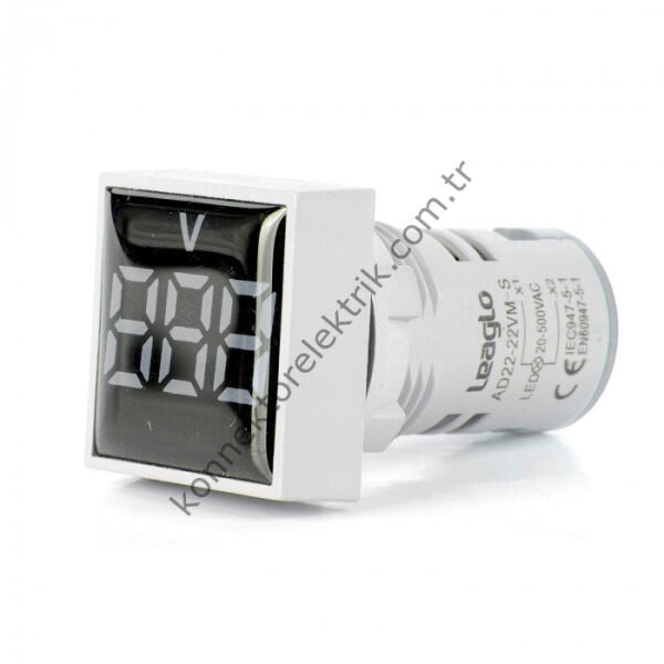 LEAGLO AD22-22VM-S-DC-W Kare DC LED Voltmetre 22mm 5-60VDC