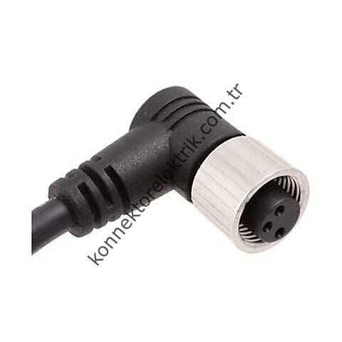 SOLJEX M12 90° Açılı 5mt. Kablolu 3 Pin Dişi Konnektör