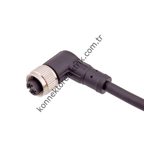 SOLJEX M12 90° Açılı 2mt. Kablolu 4 Pin Dişi Konnektör