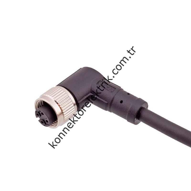 SOLJEX M12 90° Açılı 5mt. Kablolu 4 Pin Dişi Konnektör