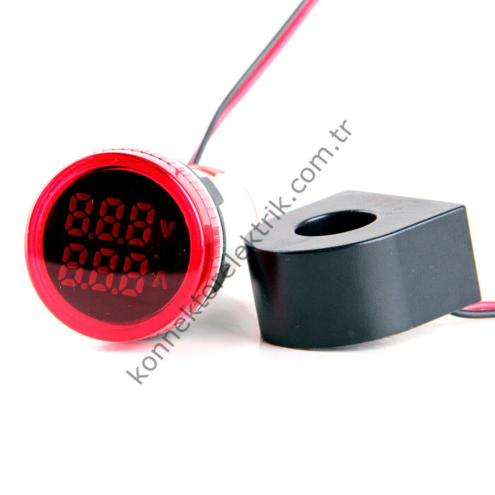 LEAGLO AD22-22VAM-AC-R  Voltmetre & Ampermetre Akım Trafolu 22mm 20-500V AC & 0-100A