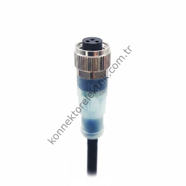 SOLJEX Ledli M12 2mt. Kablolu 3 Pin Dişi Konnektör